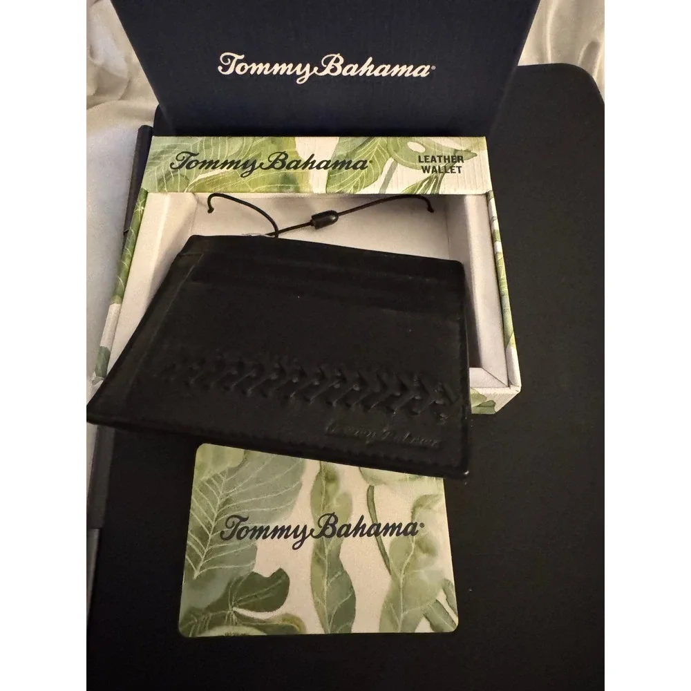 Tommy‎ Bahama Black Leather Wallet Card Case Mens With Gift Box